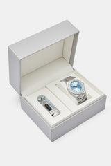 Blue Arabic Dial Iced Bezel Watch