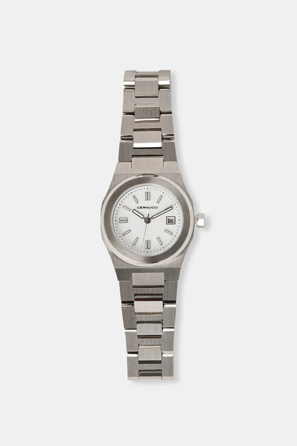 Cernucci White Dial Polished Watch - Silver