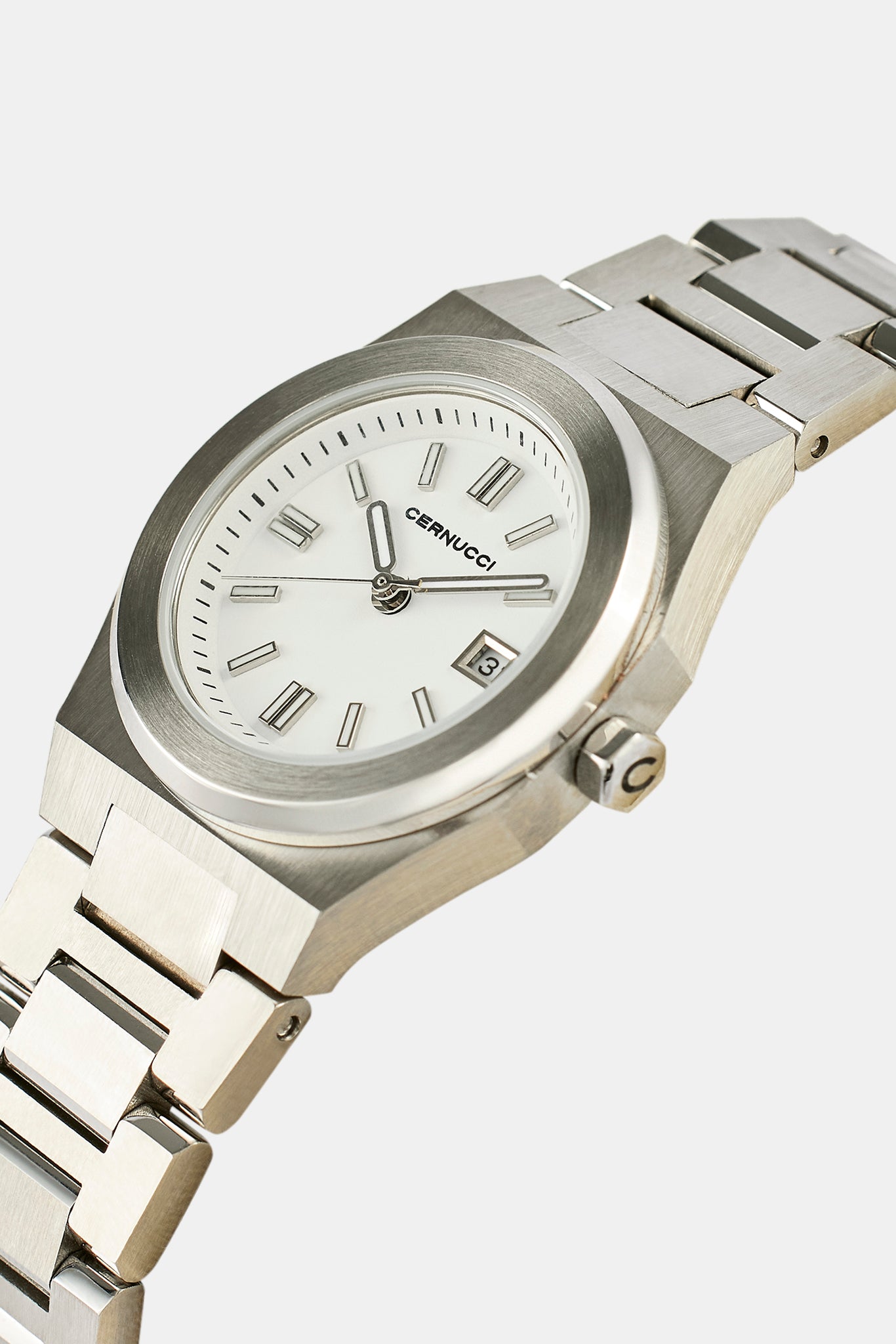 Cernucci White Dial Polished Watch - Silver