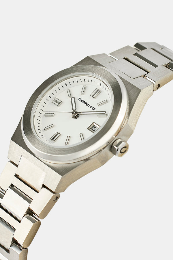 Cernucci White Dial Polished Watch - Silver