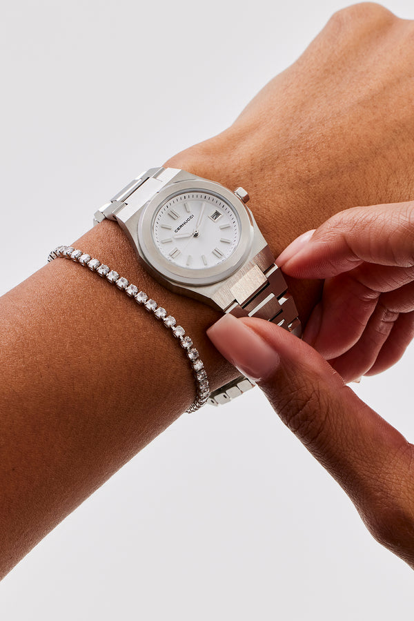 Cernucci White Dial Polished Watch - Silver