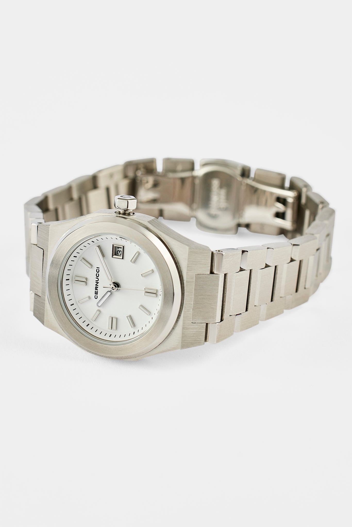 Cernucci White Dial Polished Watch - Silver