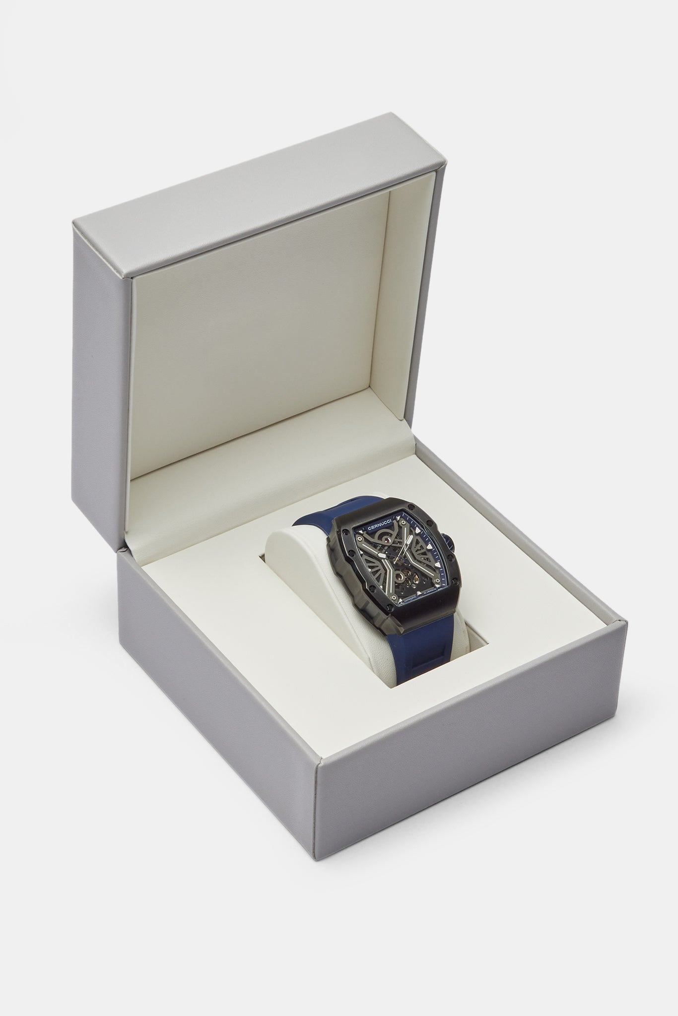 Skeleton Rubber Strap Watch - Navy