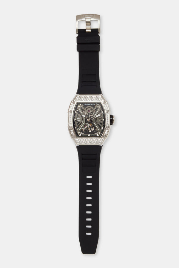 Iced Bezel Skeleton Rubber Strap Watch