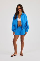 Crinkle Check Nylon Hooded Zip Through & Short - Blue