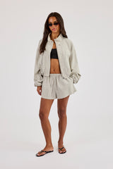 Check Twill Funnel Neck Jacket & Short & Off White