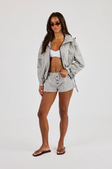 Check Nylon Zip Hooded Jacket & Check Button Short - Off White