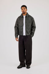 Washed PU Collared Jacket - Washed Black