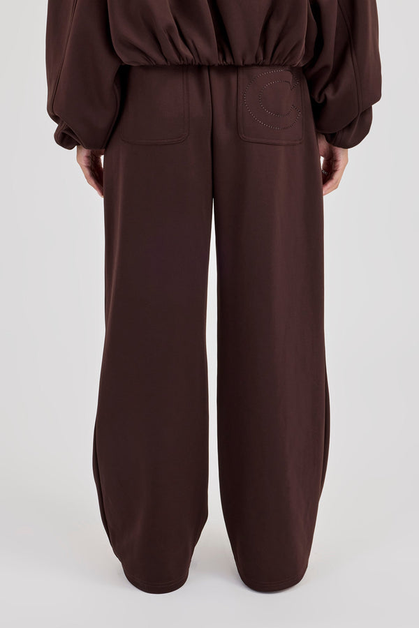 Wide Leg Poly Trouser - Chocolate