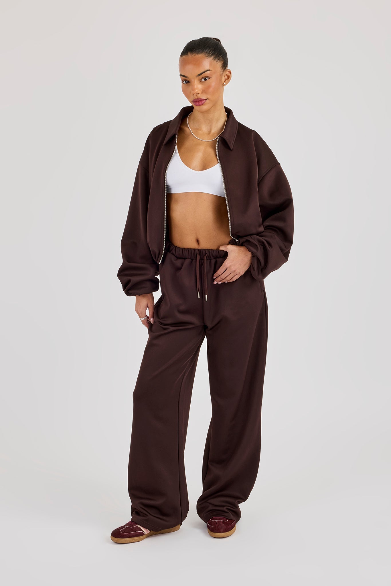 Poly Collared Bomber Jacket - Chocolate