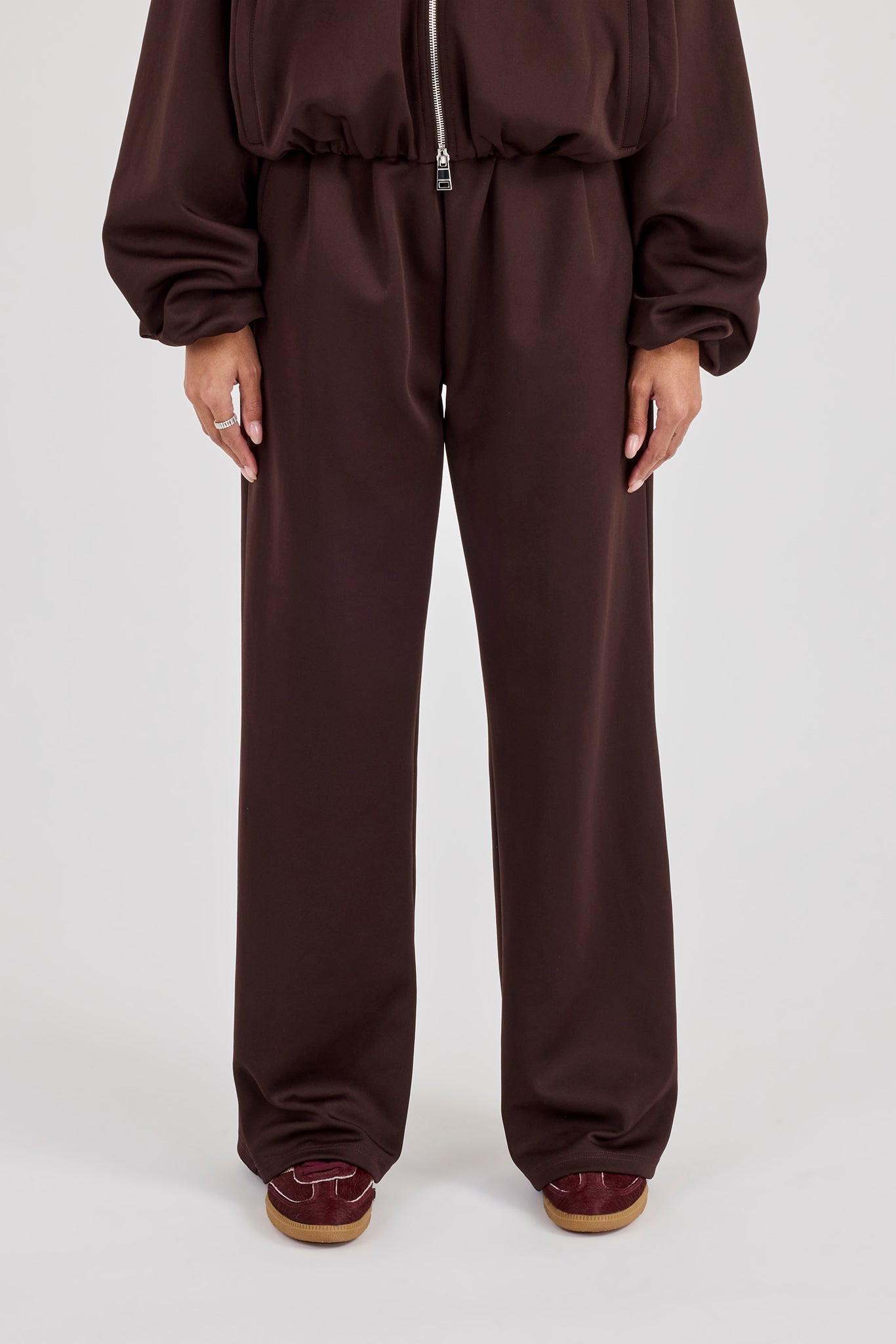 Wide Leg Poly Trouser - Chocolate