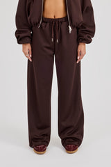 Wide Leg Poly Trouser - Chocolate