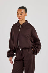 Poly Collared Bomber Jacket - Chocolate