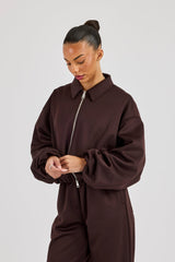 Poly Collared Bomber Jacket - Chocolate