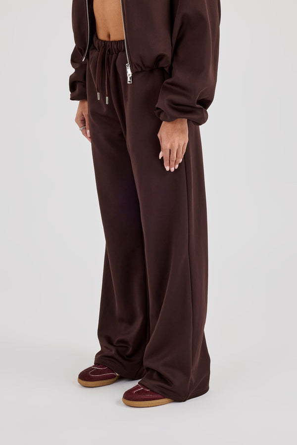 Wide Leg Poly Trouser - Chocolate