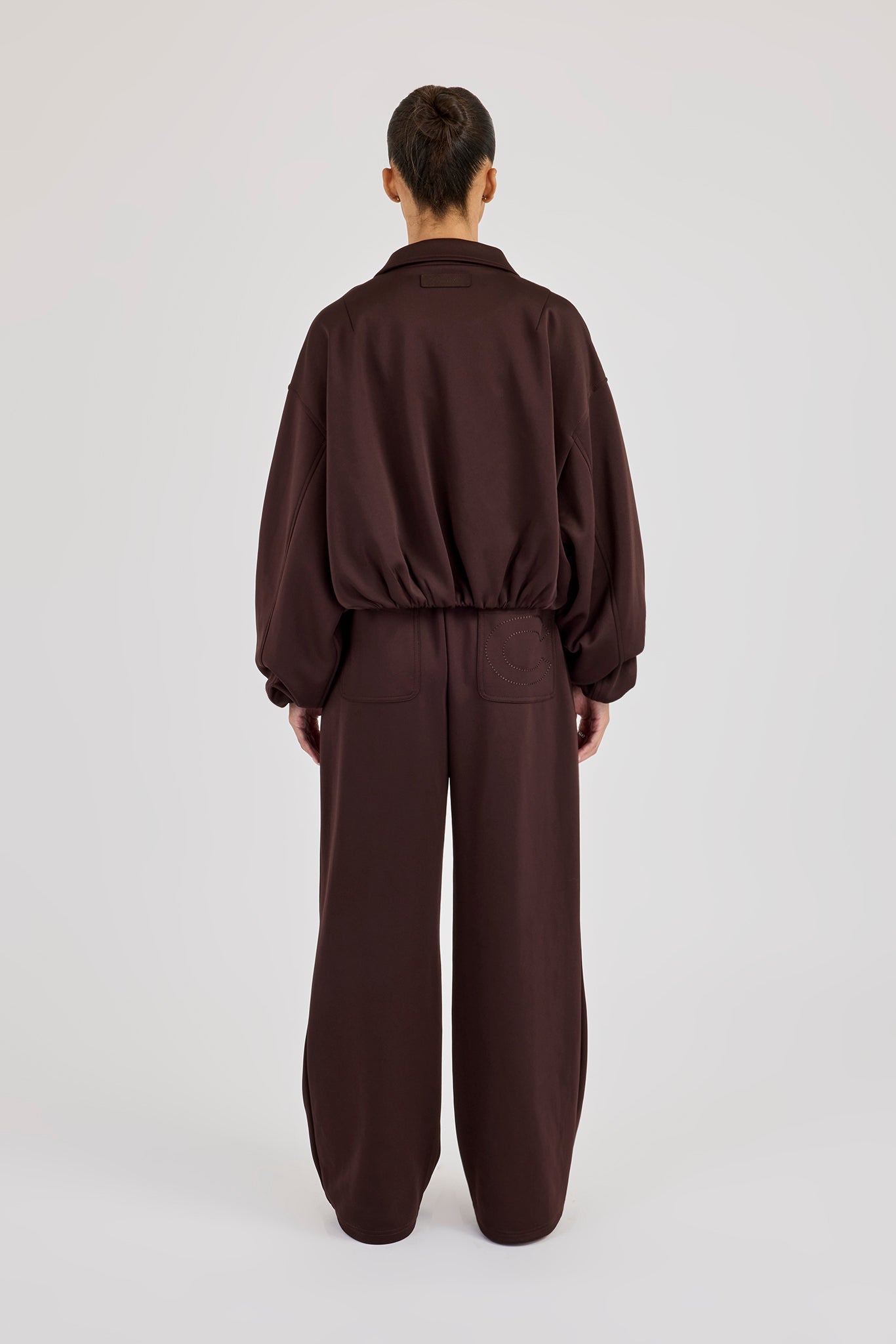 Poly Collared Bomber Jacket & Wide Leg Trouser - Chocolate