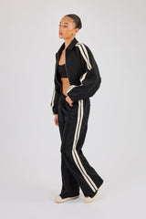 Taping Collared Bomber Jacket & Wide Leg Track Pant - Black