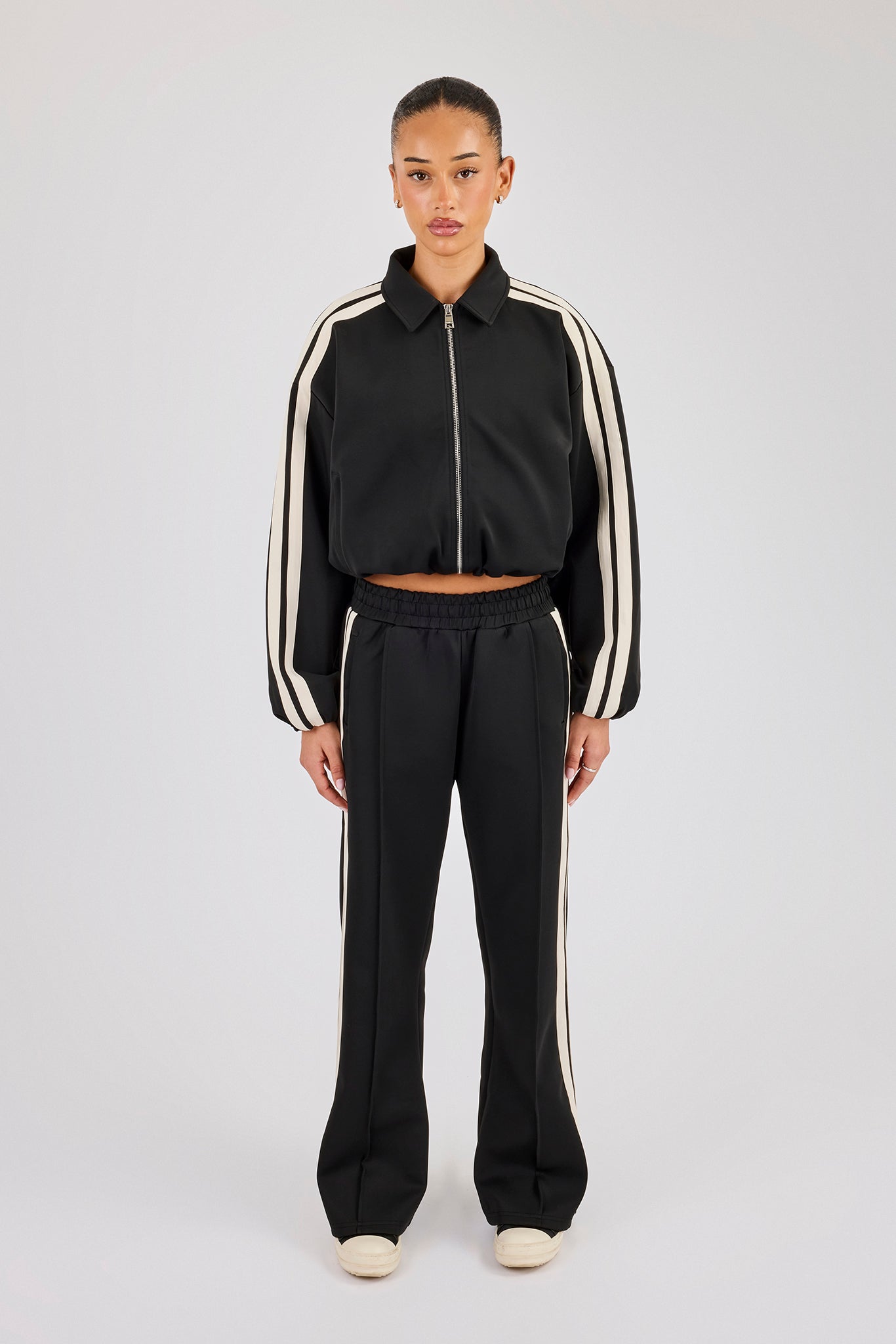 Taping Collared Bomber Jacket & Wide Leg Track Pant - Black