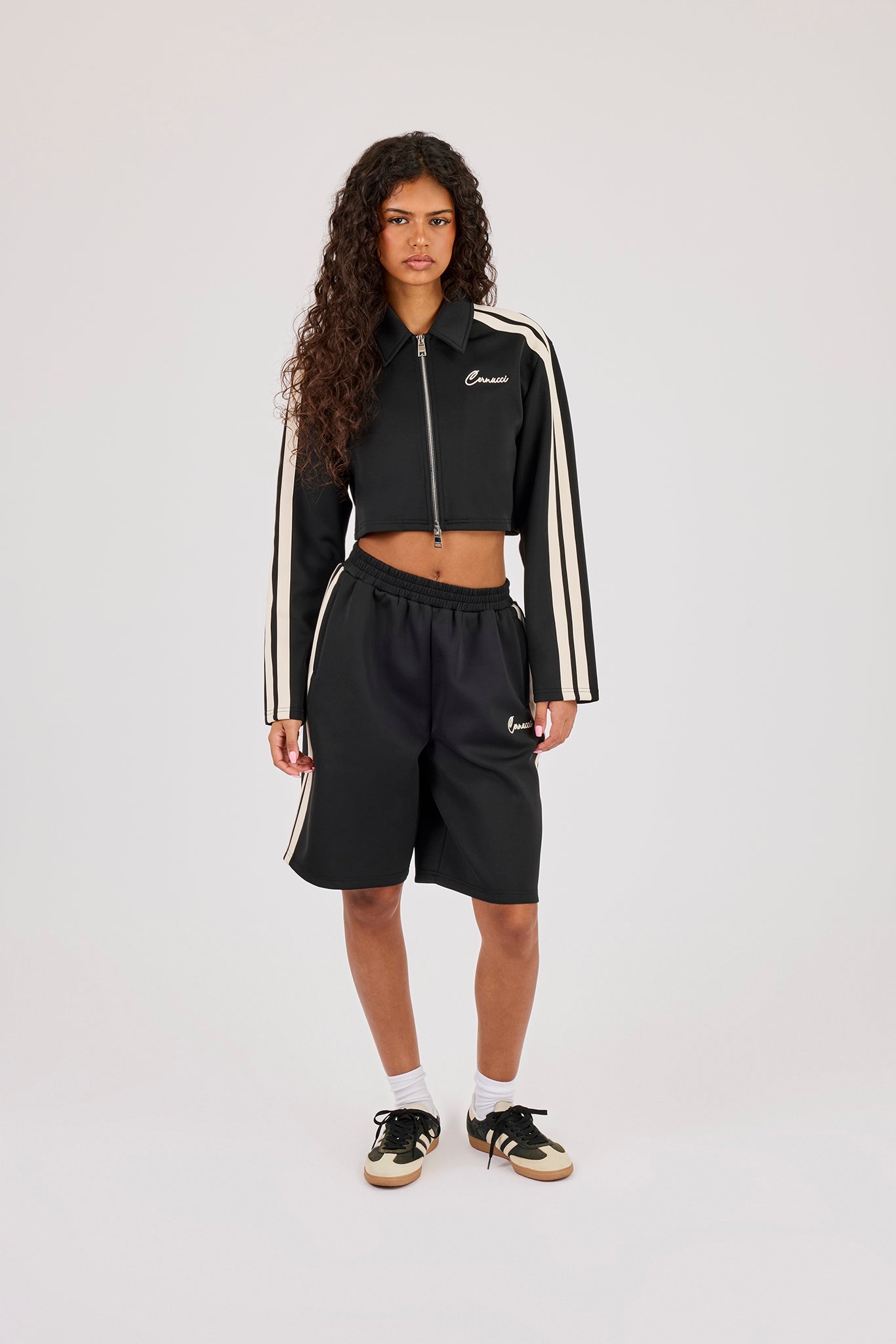Taping Cropped Harrington Jacket - Black | Womens Outerwear | Shop