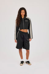 Taping Cropped Harrington Jacket - Black