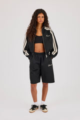 Taping Cropped Funnel Neck Jacket - Black