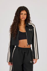 Taping Cropped Harrington Jacket - Black