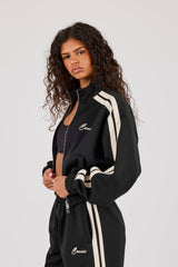 Taping Cropped Funnel Neck Jacket - Black