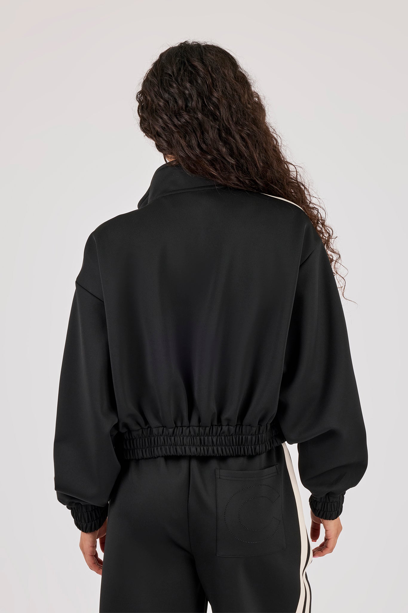 Taping Cropped Funnel Neck Jacket - Black