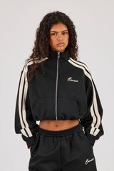 Taping Cropped Funnel Neck Jacket - Black