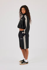 Taping Cropped Funnel Neck Jacket & Jort - Black
