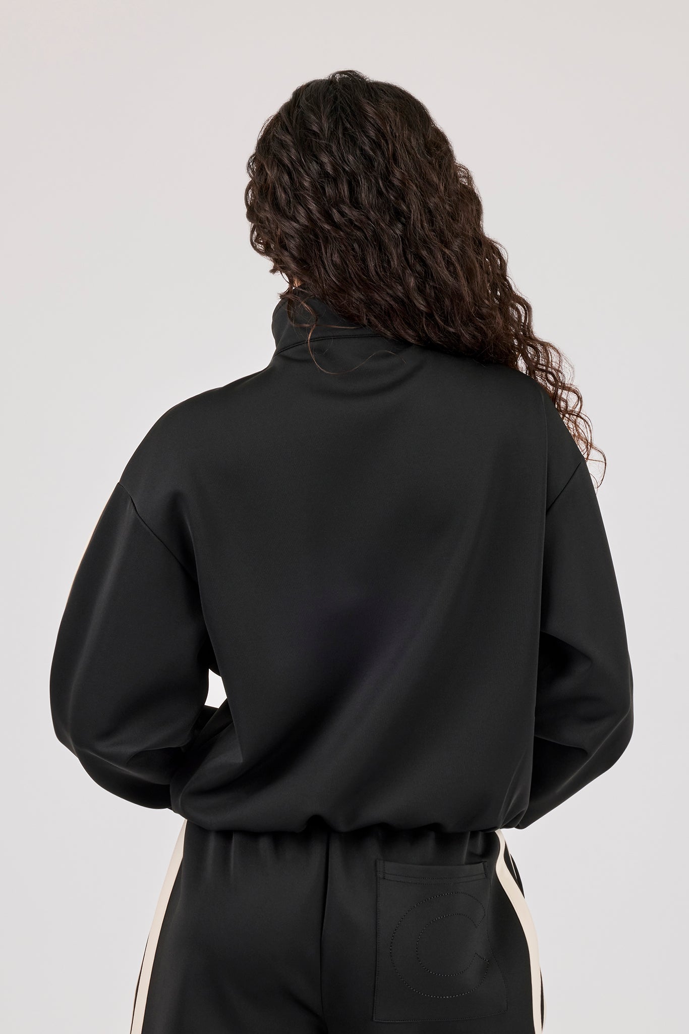 Funnel Neck Taping Zip Through Track Jacket - Black