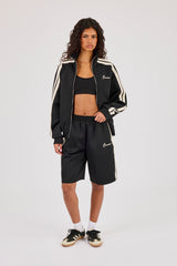 Funnel Neck Taping Zip Through Track Jacket - Black