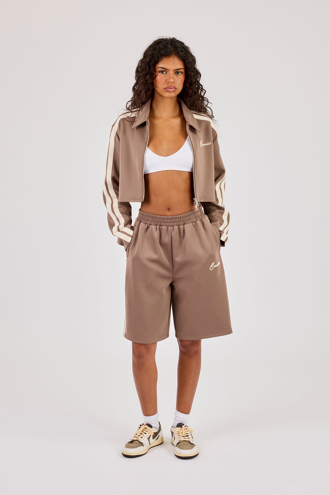 Taping Cropped Harrington Jacket & Jort - Taupe