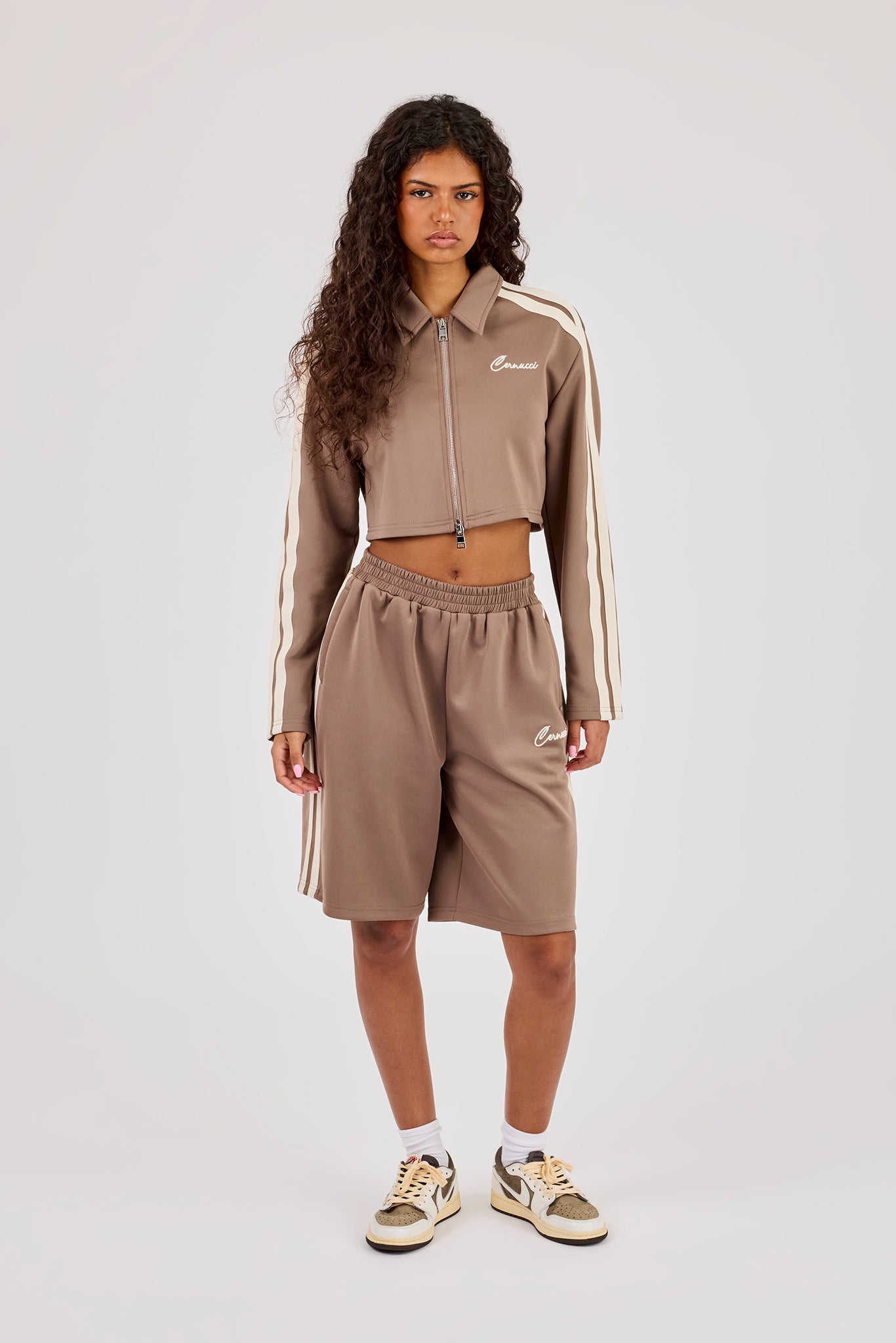 Taping Cropped Harrington Jacket & Jort - Taupe