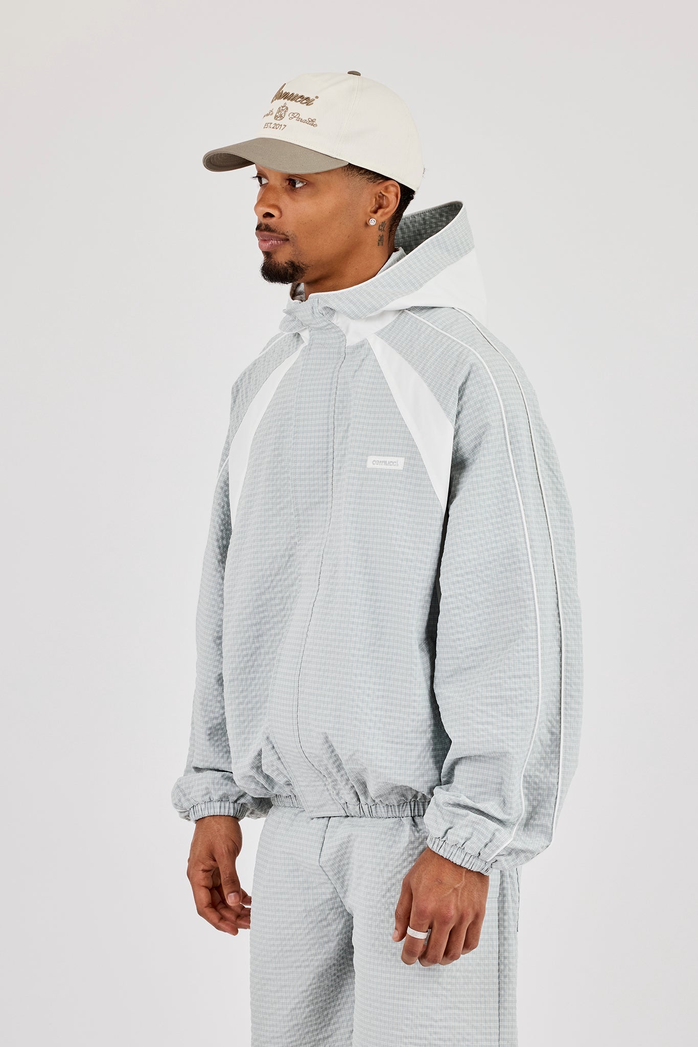 Check Panelled Hooded Windbreaker - Green