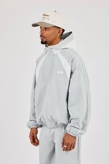 Check Panelled Hooded Windbreaker - Green