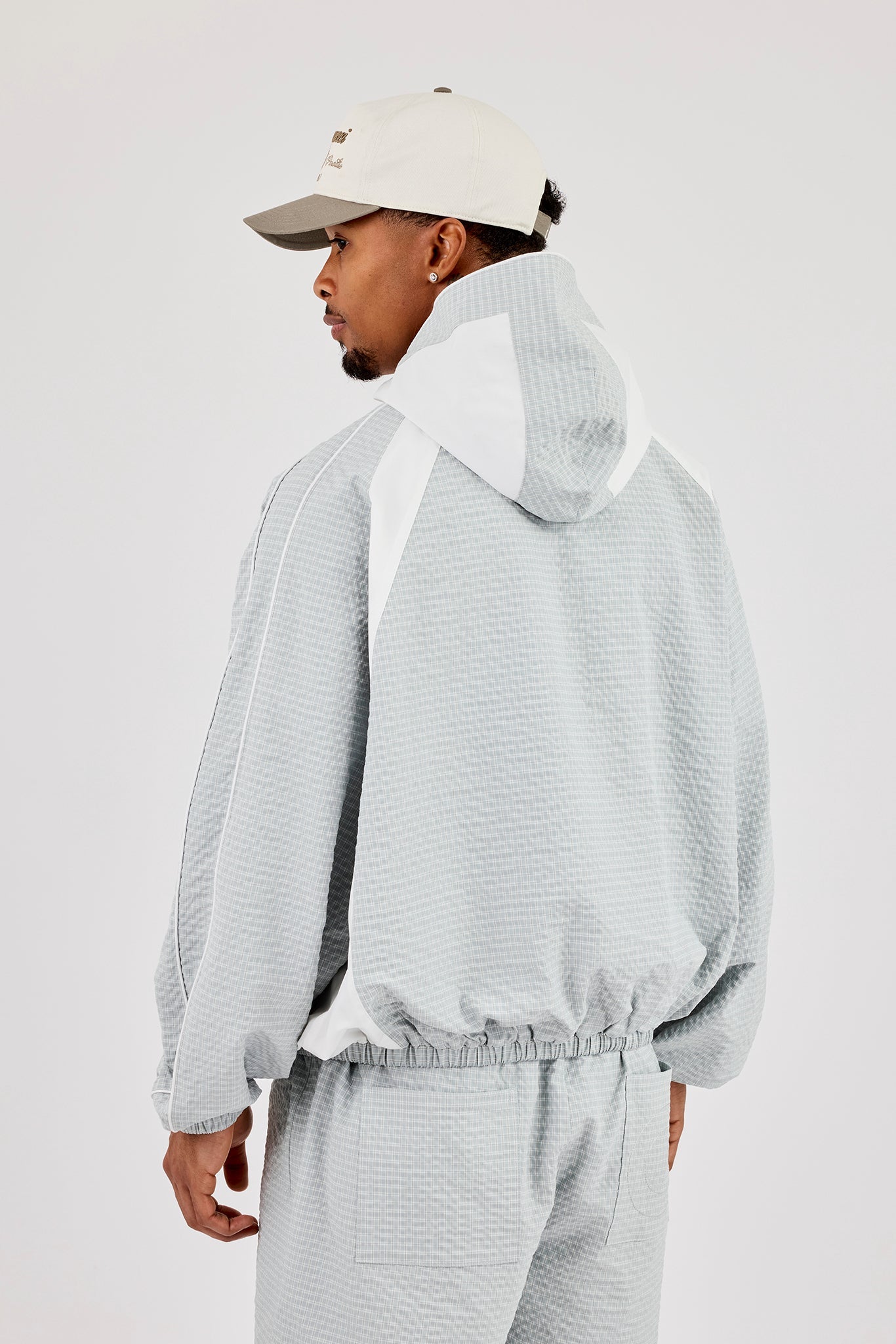 Check Panelled Hooded Windbreaker - Green
