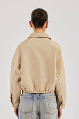Collared Twill Bomber Jacket - Beige