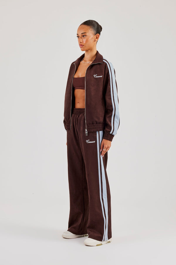 Suede Jogger With Side Stripes - Coffee
