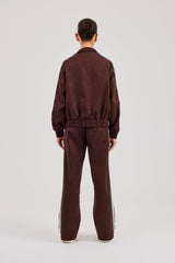 Suede Track Jacket & Jogger With Side Stripes - Coffee