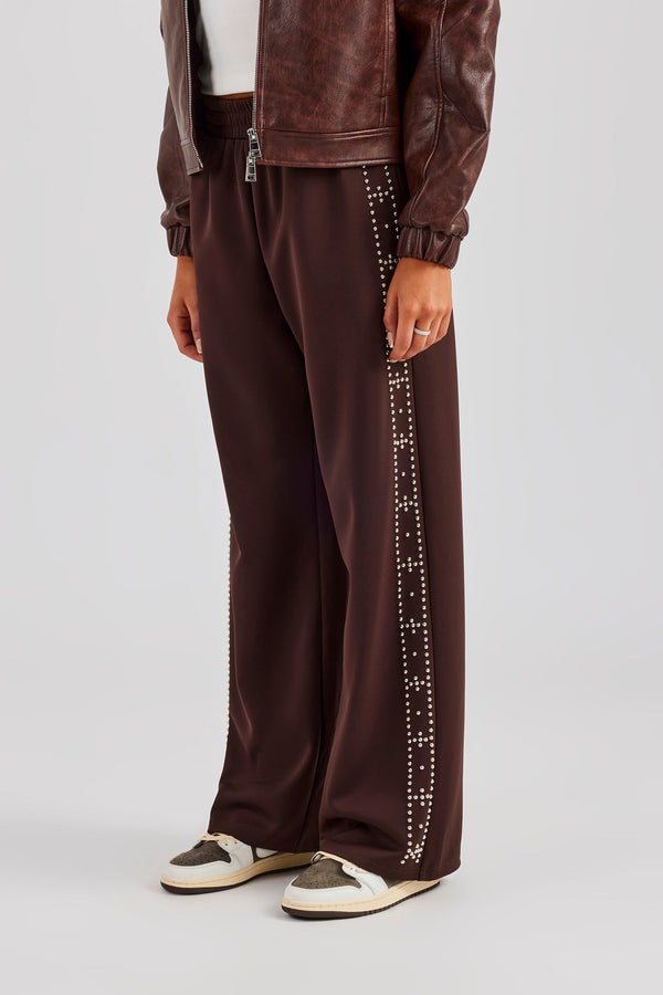 Stud Wide Leg Jogger - Chocolate