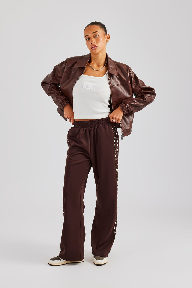 Stud Wide Leg Jogger - Chocolate