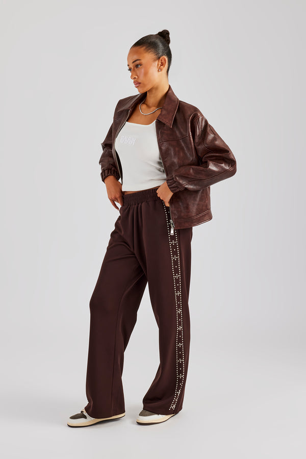 Stud Wide Leg Jogger - Chocolate