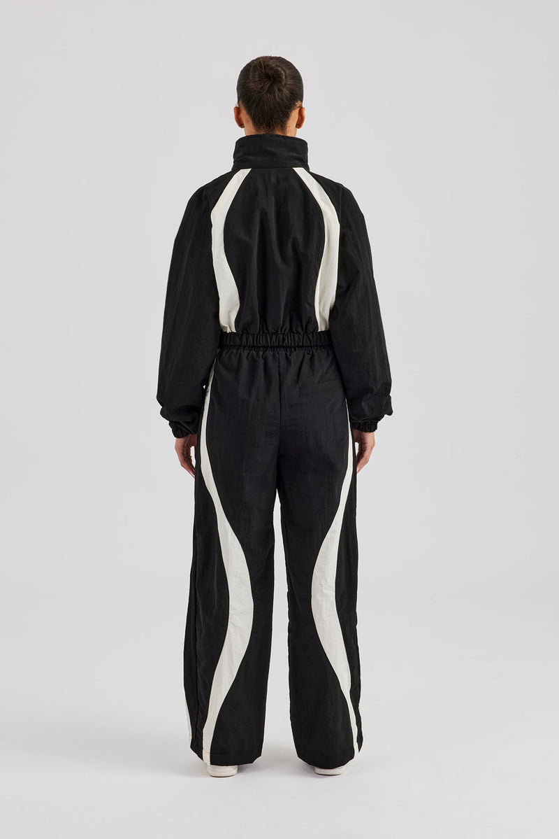 Contrast Panel Nylon Zip Through Tracksuit - Black