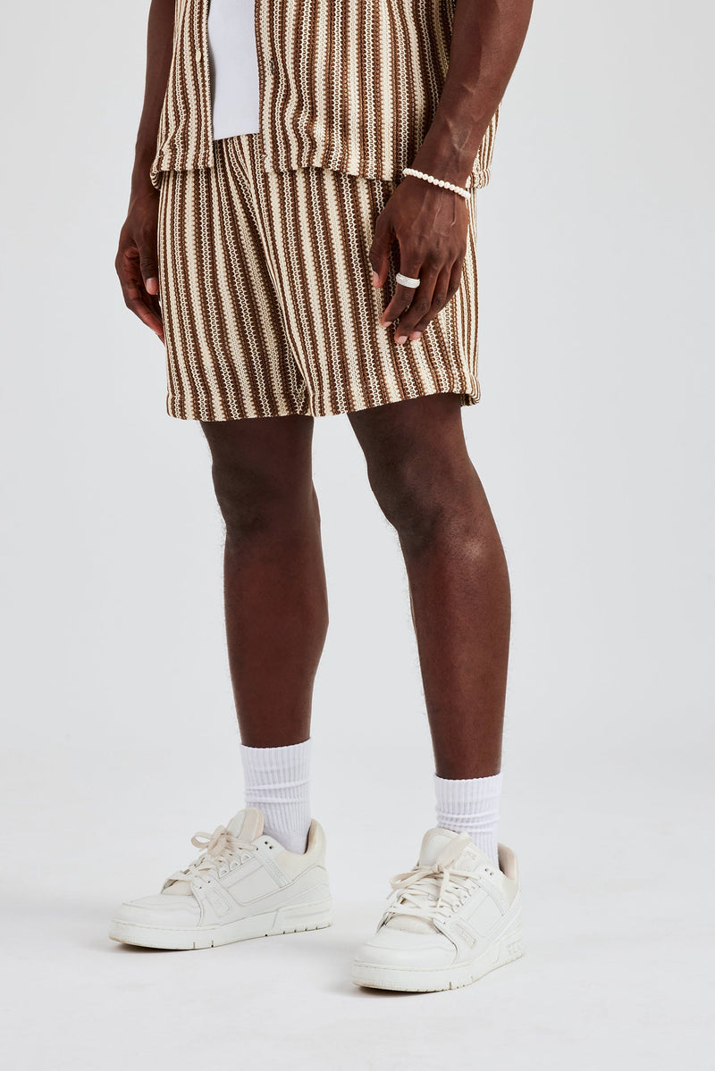 Knitted Contrast Stripe Short - Chocolate