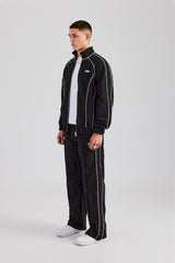 Nylon Piping Zip Through Tracksuit - Black