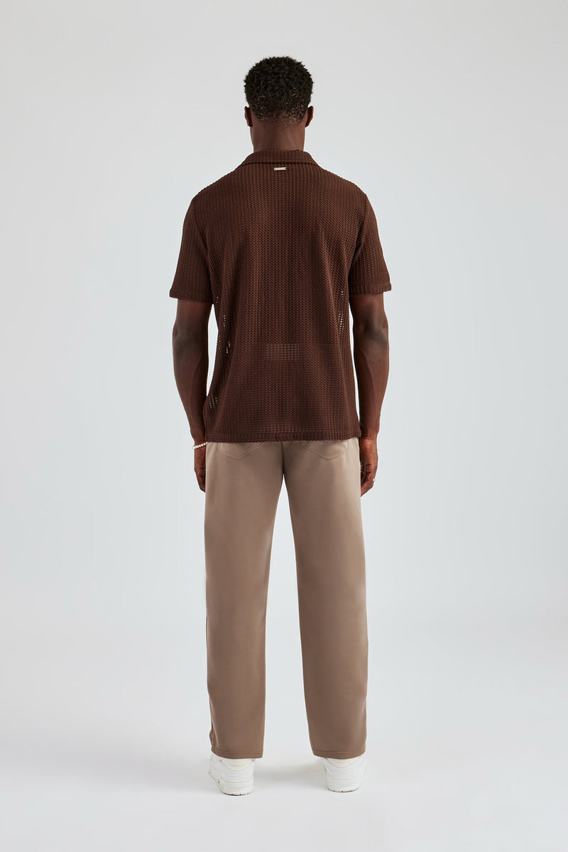 Textured Button Front Revere Shirt - Chocolate