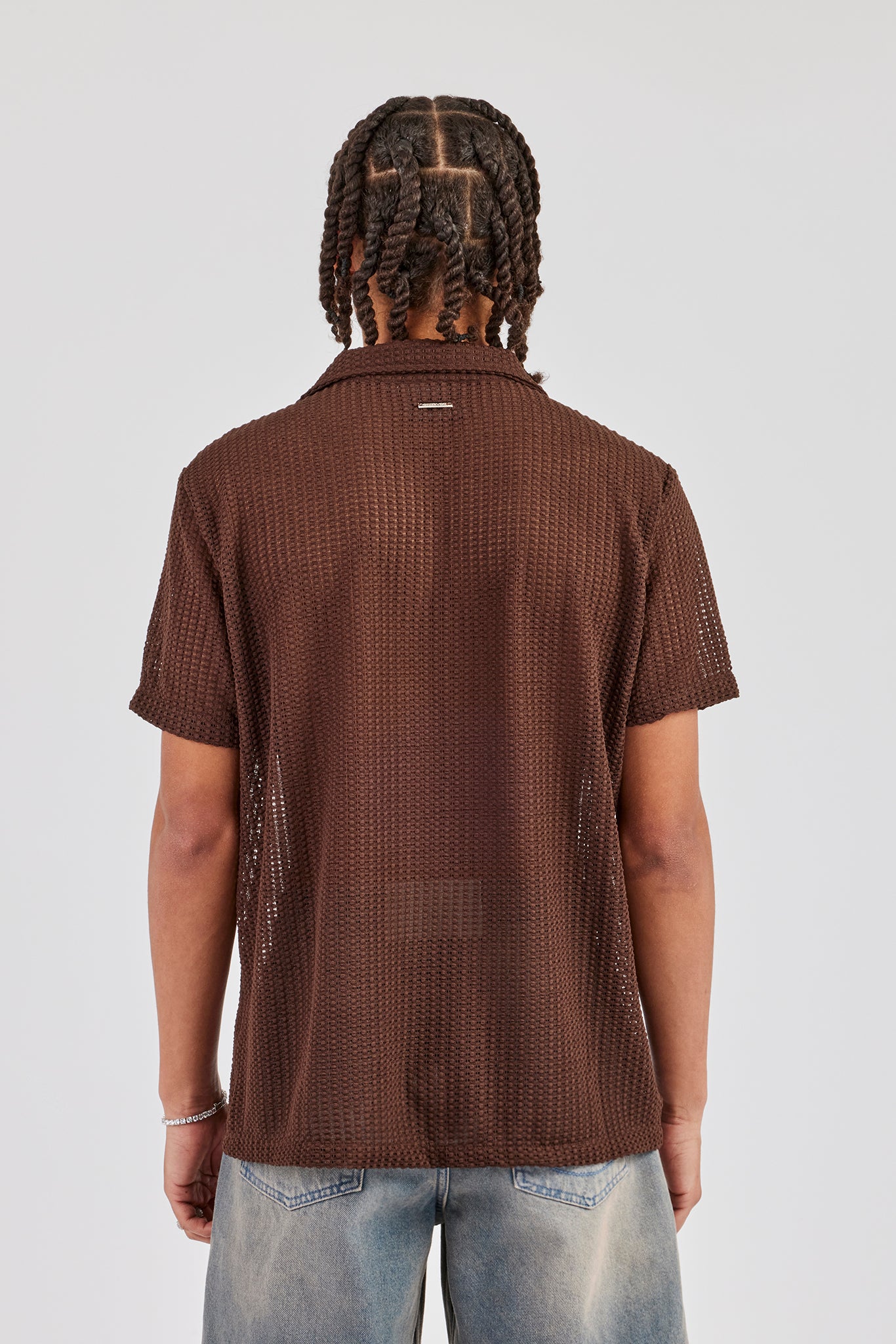 Textured Button Front Revere Shirt - Chocolate