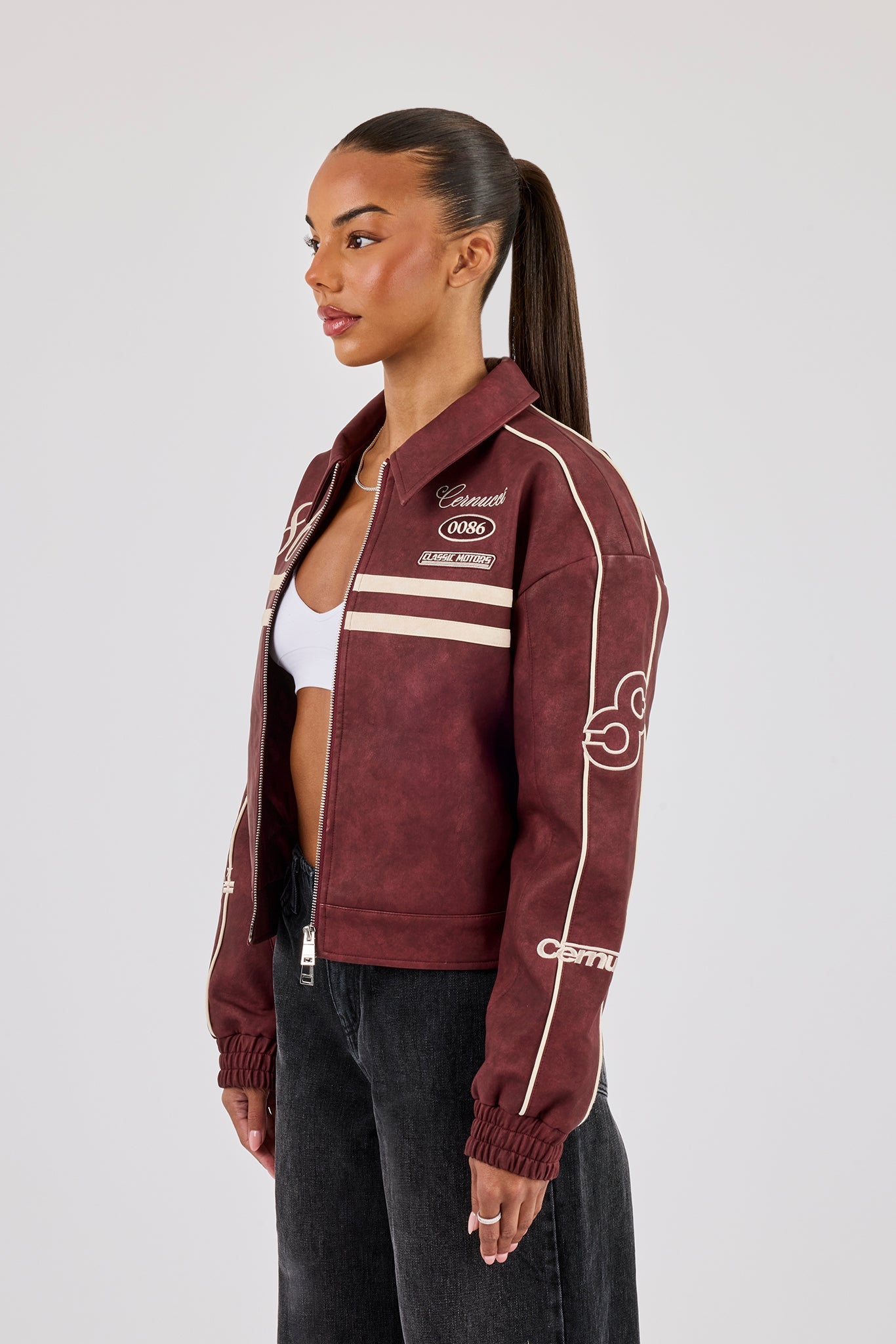 PU 86 Moto Harrington Jacket - Burgundy | Womens Outerwear | Shop