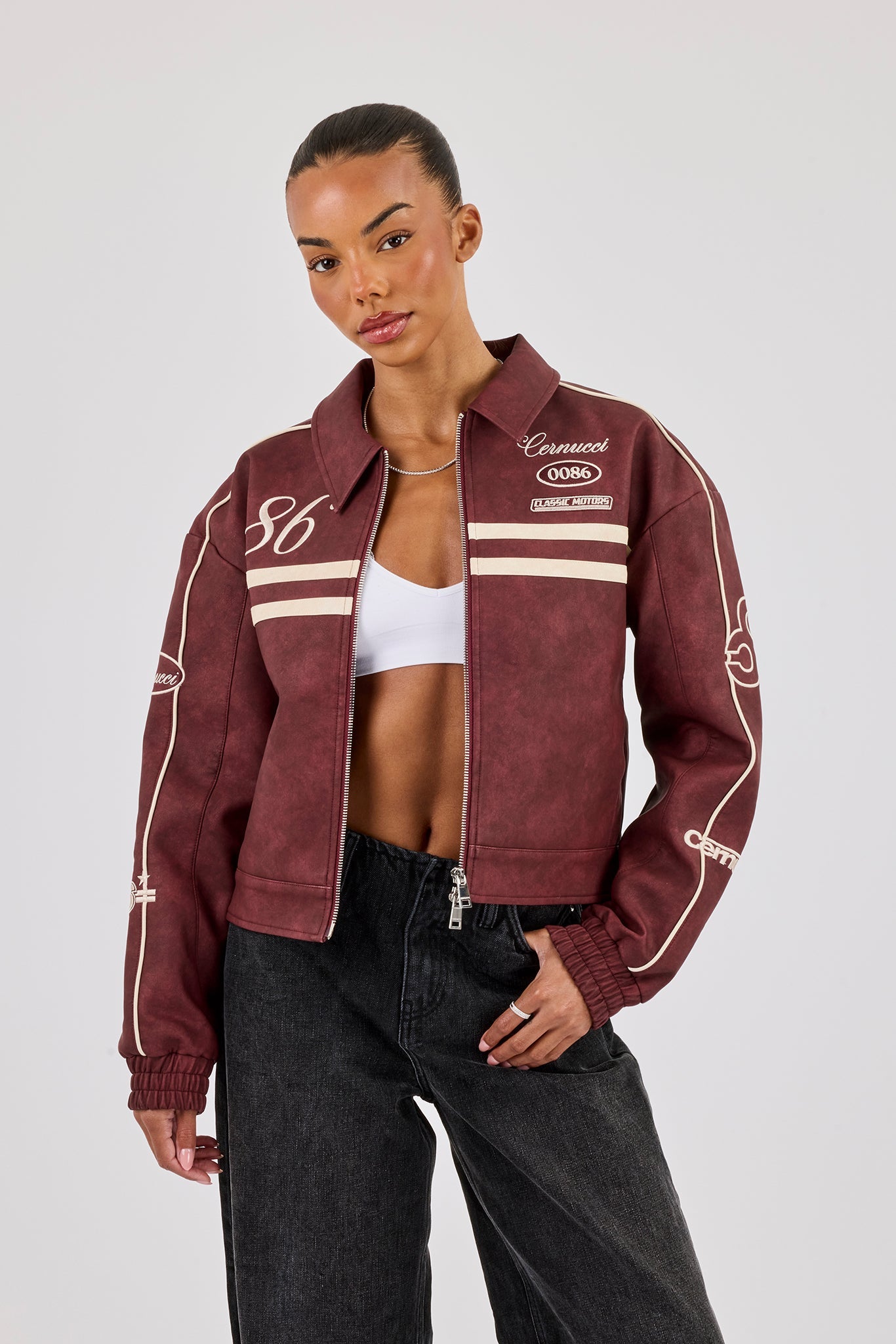 PU 86 Moto Harrington Jacket - Burgundy
